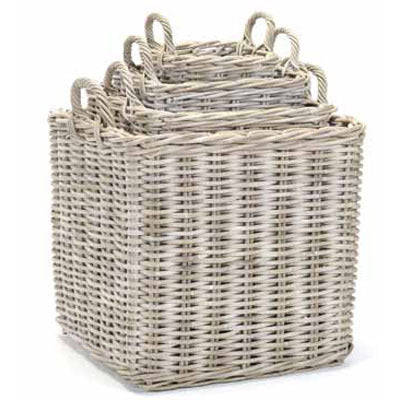 Whitewash Wicker Rattan Square Baskets