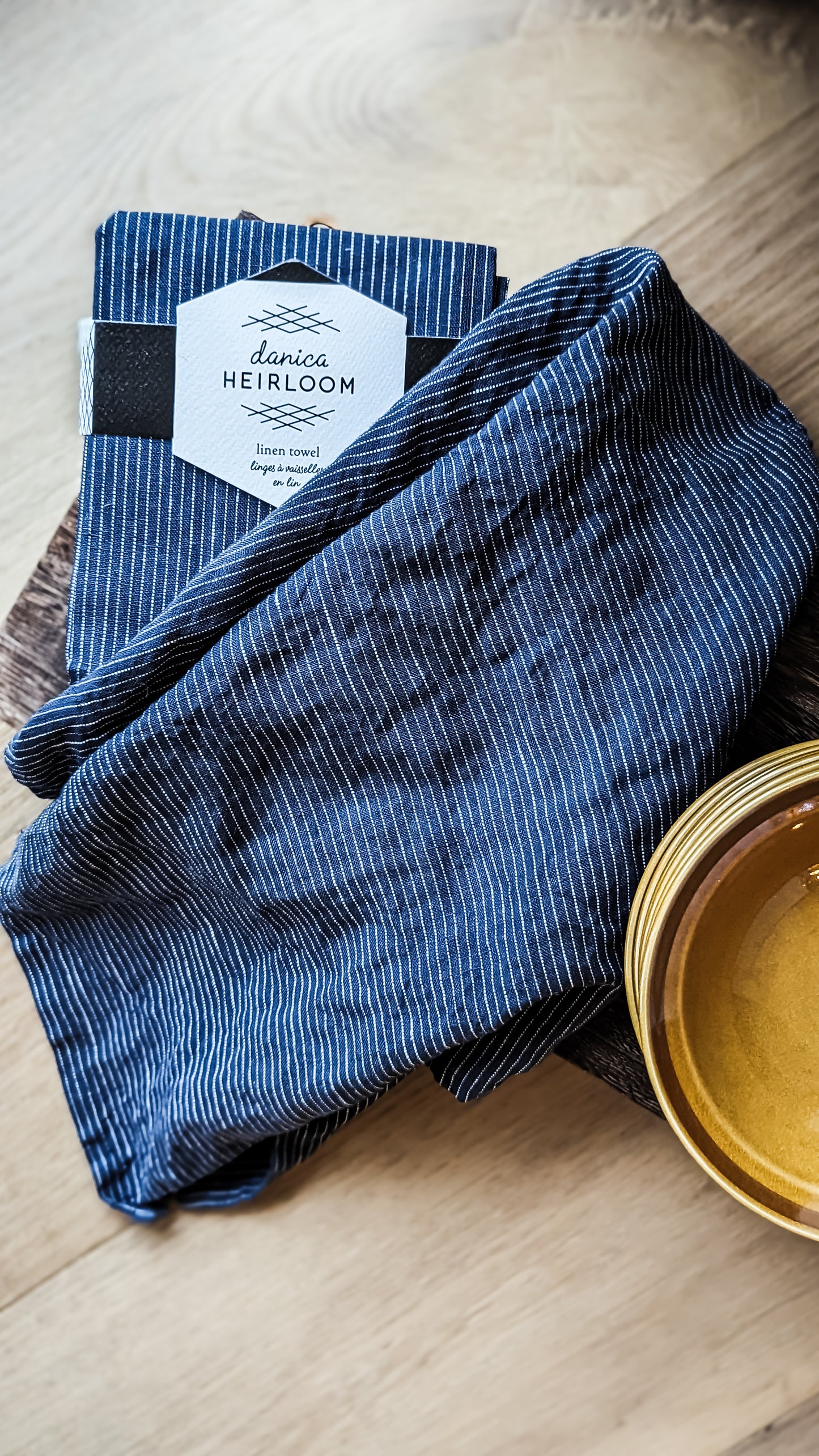 Linen Pinstripe Tea Towel - Midnight