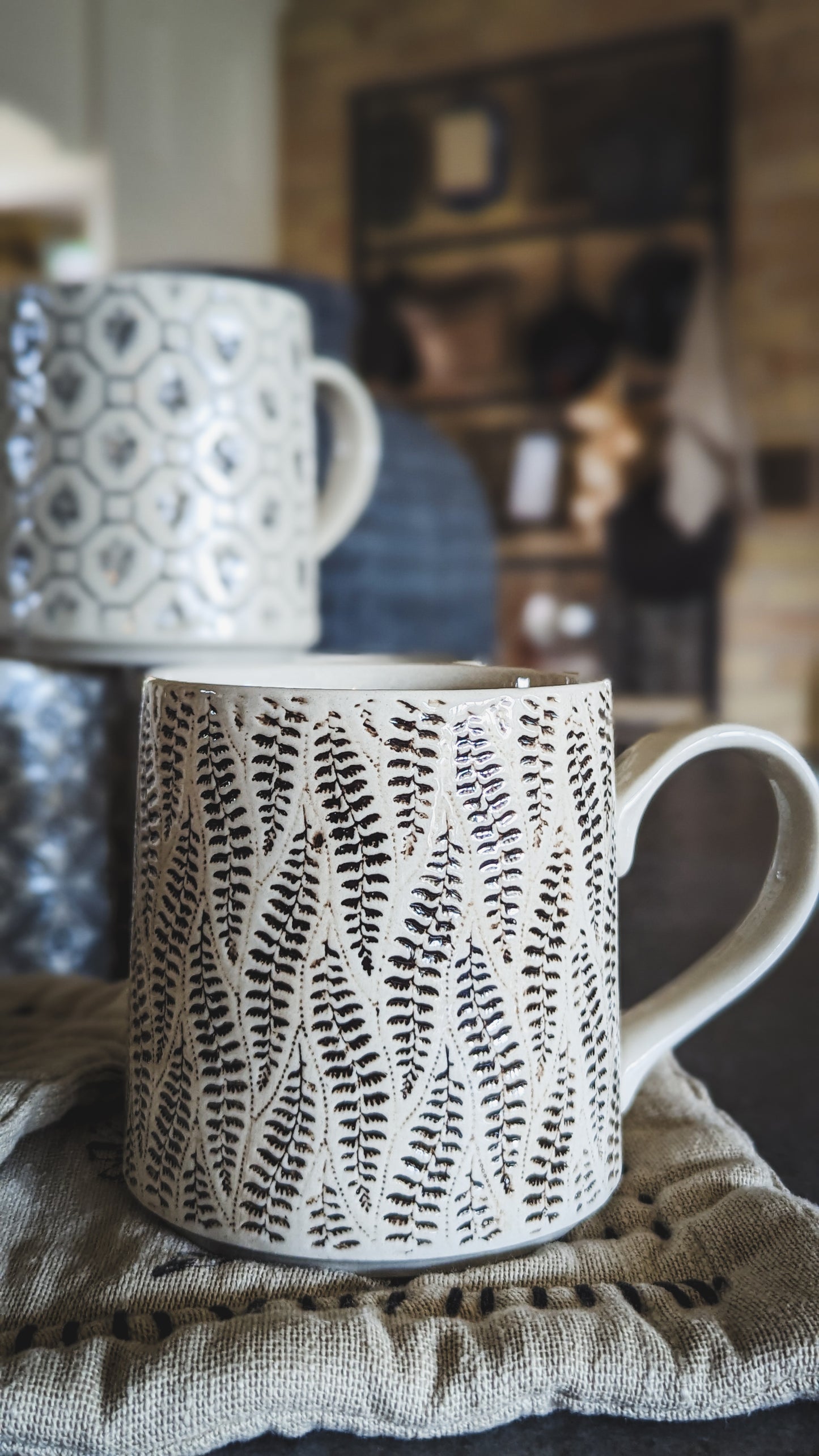 Hand Stamped Stoneware Mugs