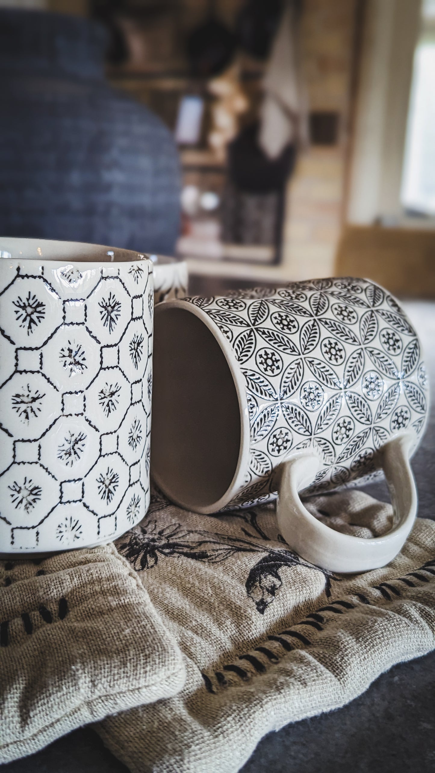 Hand Stamped Stoneware Mugs