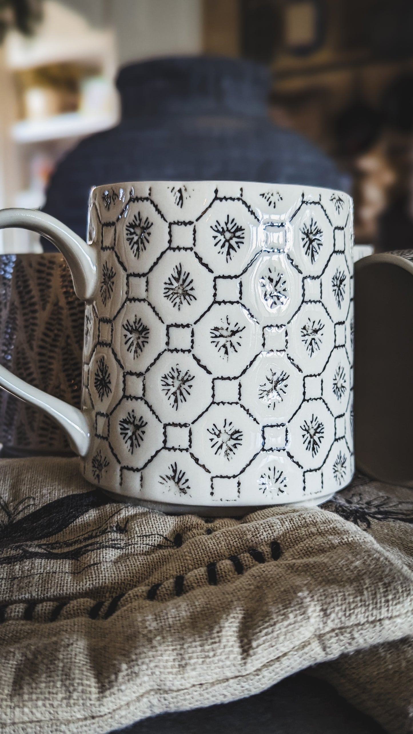 Hand Stamped Stoneware Mugs