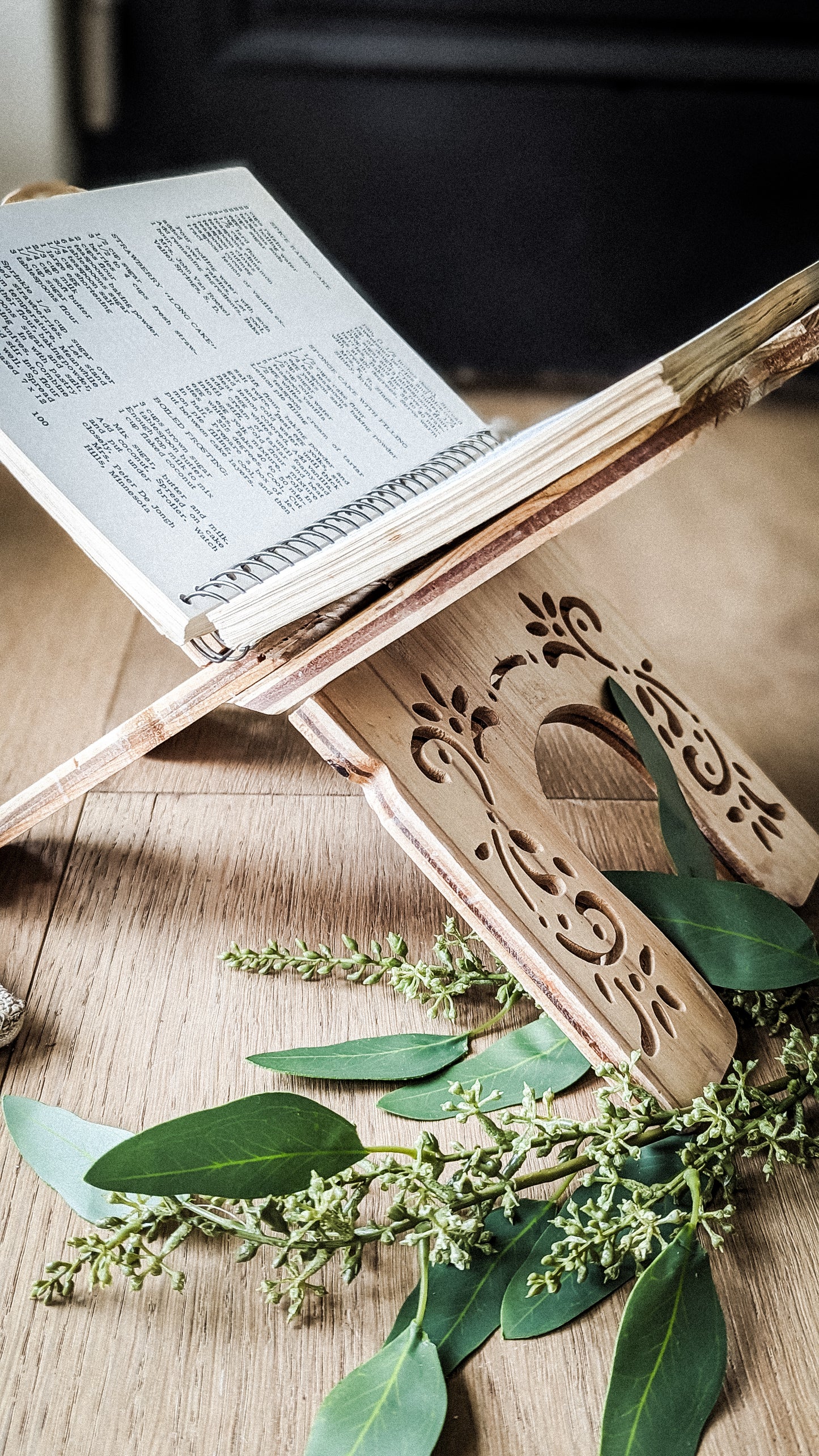 Wood Carved Open Book Holder