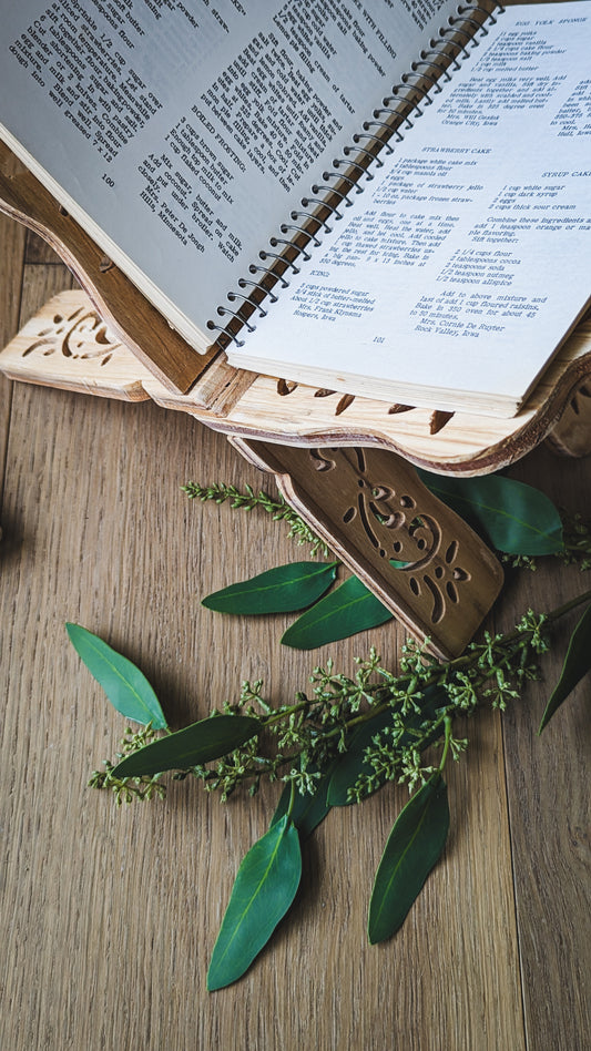 Wood Carved Open Book Holder