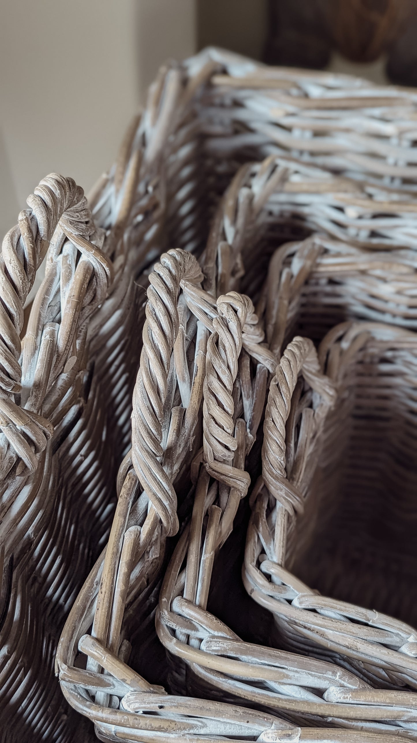 Whitewash Wicker Rattan Square Baskets