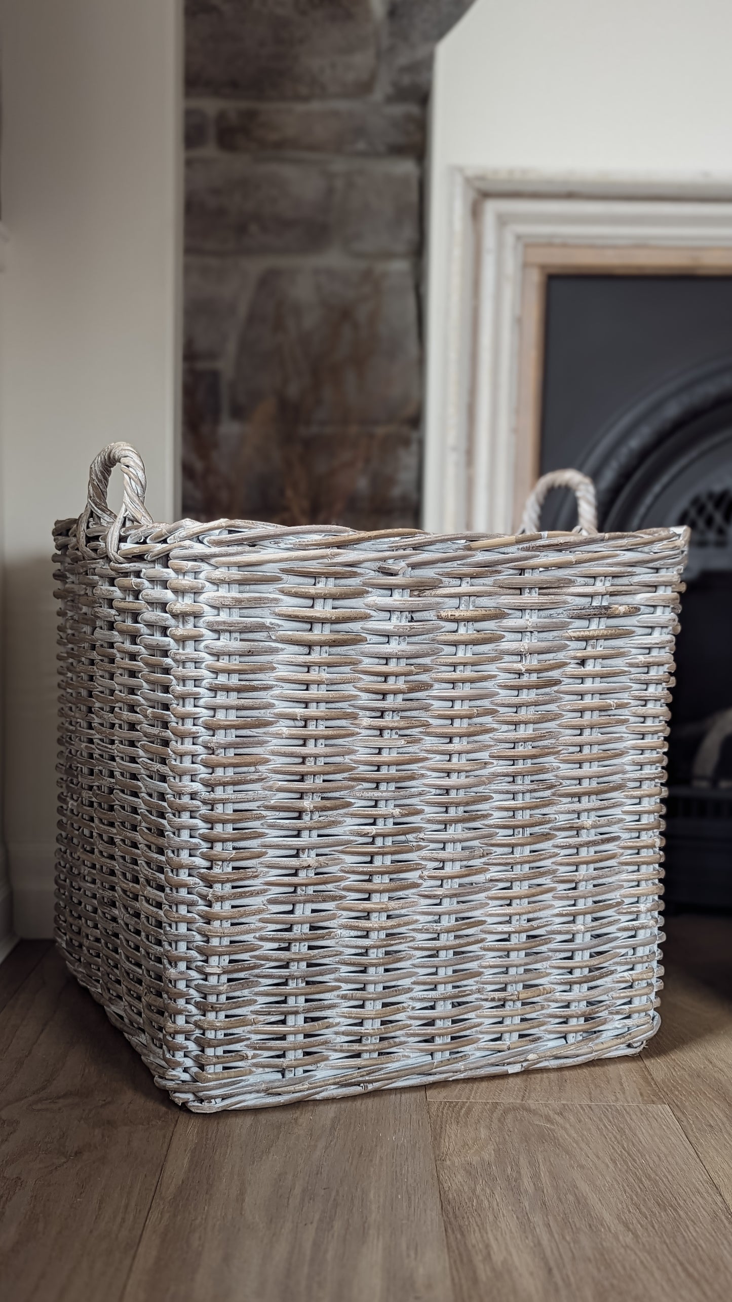 Whitewash Wicker Rattan Square Baskets