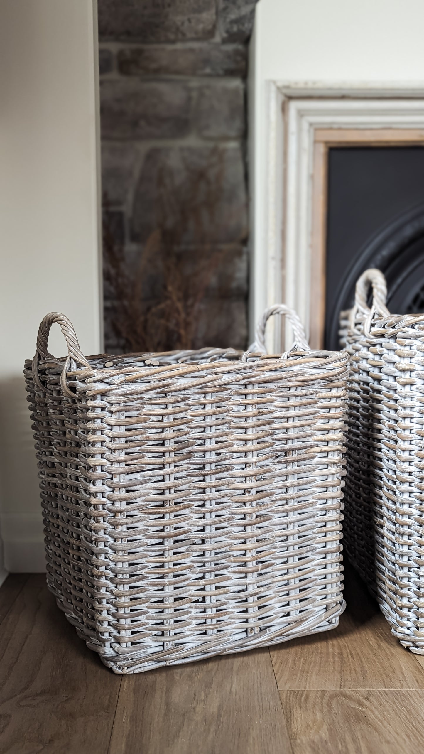 Whitewash Wicker Rattan Square Baskets