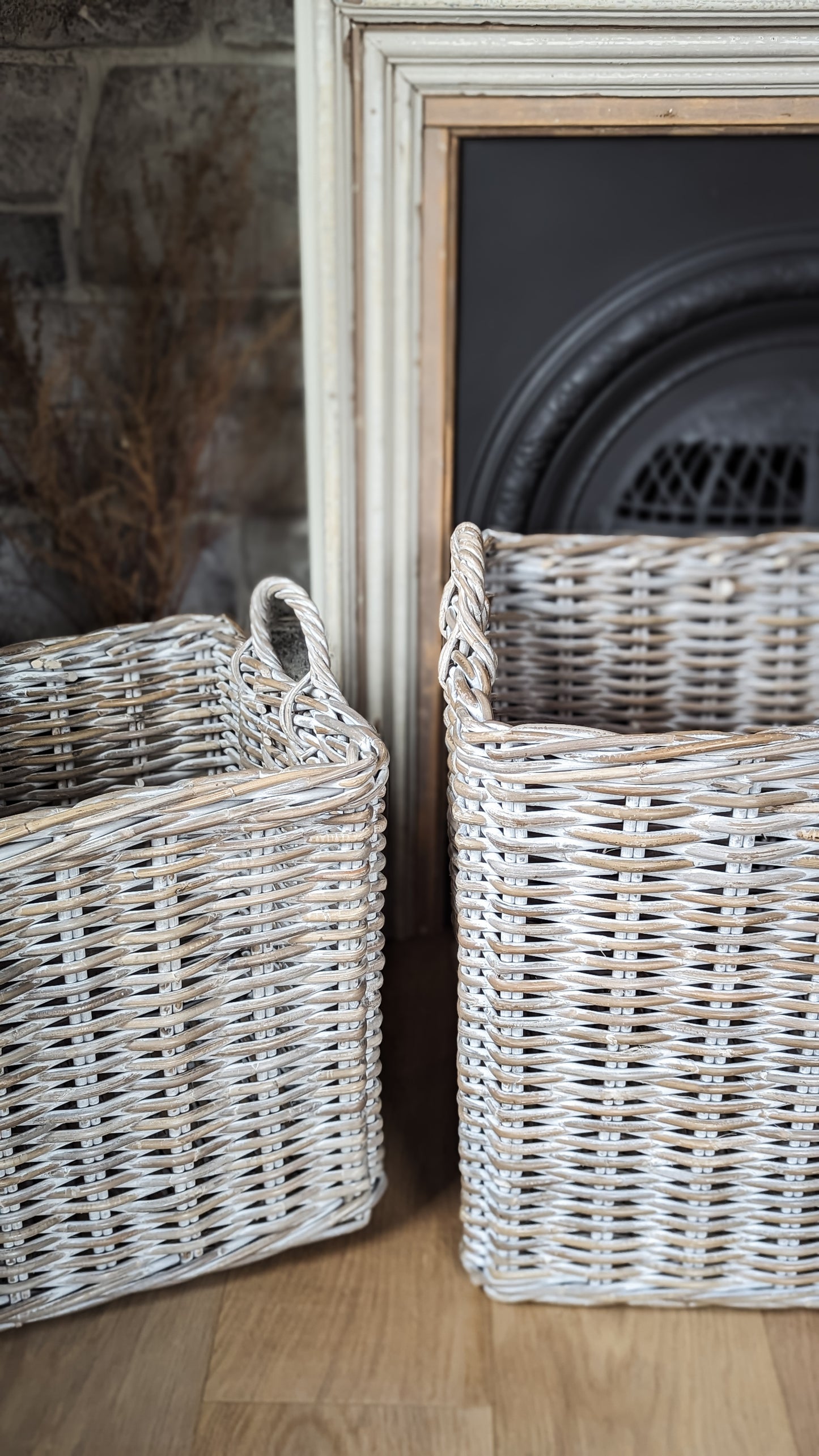 Whitewash Wicker Rattan Square Baskets