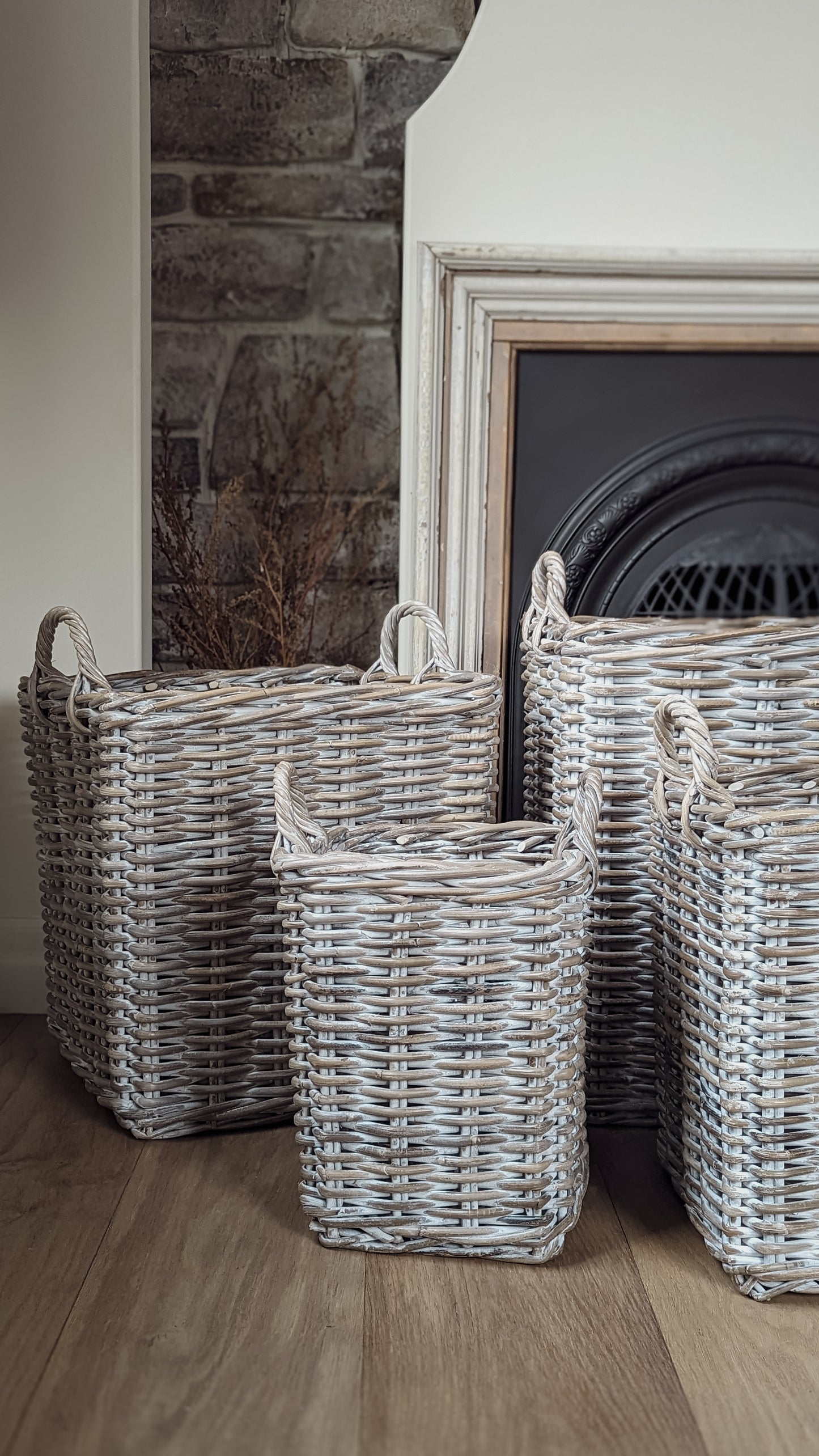 Whitewash Wicker Rattan Square Baskets