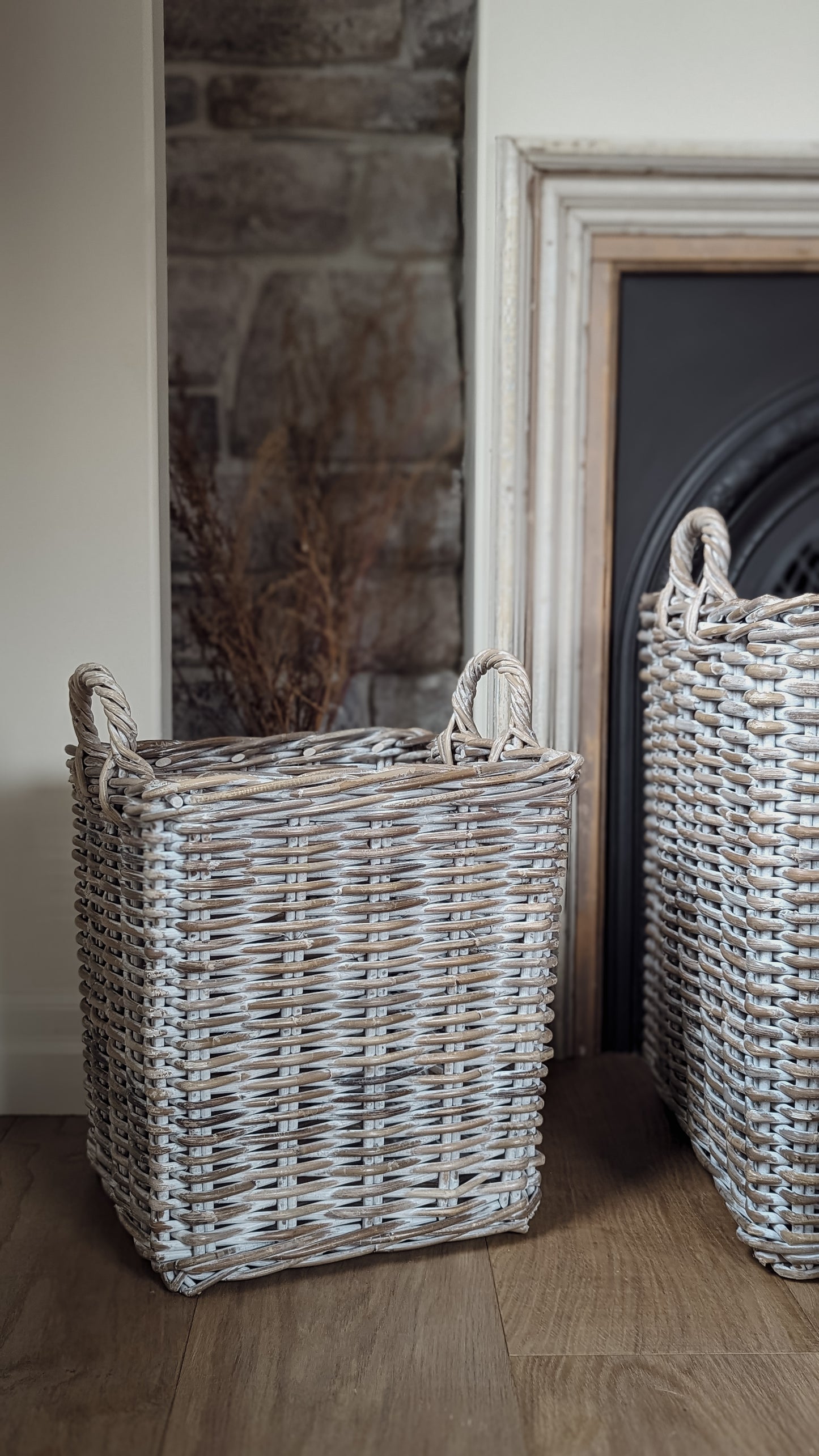 Whitewash Wicker Rattan Square Baskets